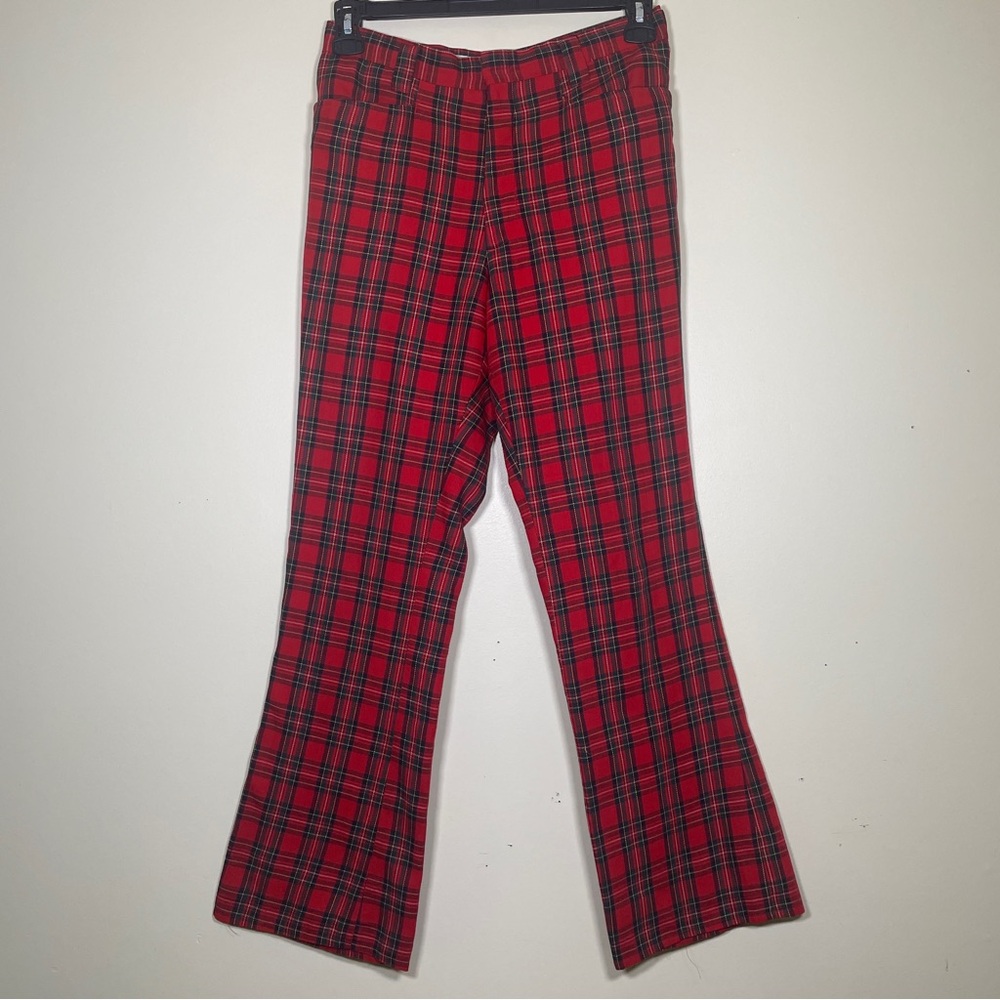 Vintage Farah Red Tartan Plaid High Rise Flares Trouser Pants 30x29 Women USA